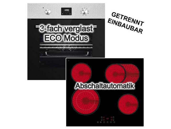 PKM Backofen-Set Einbaubackofen 8 Funktionen + Glaskeramik Kochfeld Zweikreiszone Touch, mit Nein