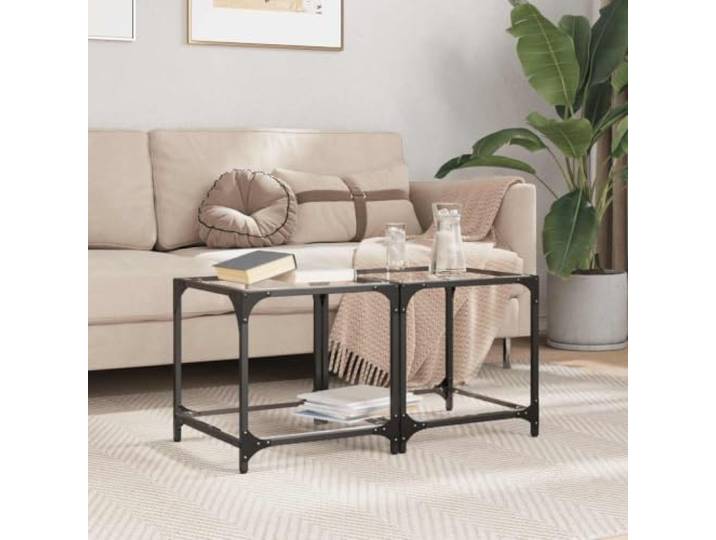 HEFZGDB Couchtische mit Glasplatte 2 STK. Transparent 40x40x40 cm Stahl – Stilvolle Wohnzimmertische mit Edelstahlgestell und pflegeleichter Oberfläche für Elegantes Ambiente