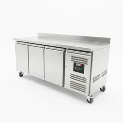 Romux® Kühltisch mit 3 Türen 180x60 cm mit Luftkühlung | Theken Kühlschrank aus Edelstahl mit Kapazität 417 L und Leistung 750 W