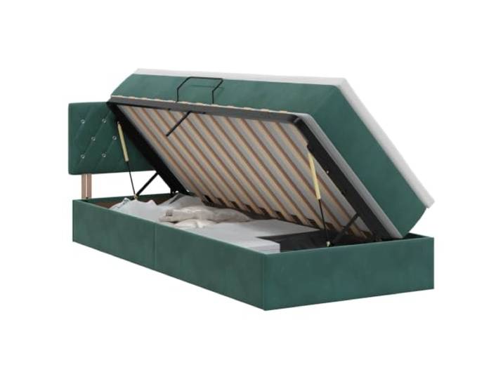 KTHLBRH Bett mit Stauraum dunkelgrün 100 x 200 cm Samt Hydraulisches Heben, Platz unter Matratze, weicher Samt, quadratische Griffe, minimalistisches Design, Schlafzimmer