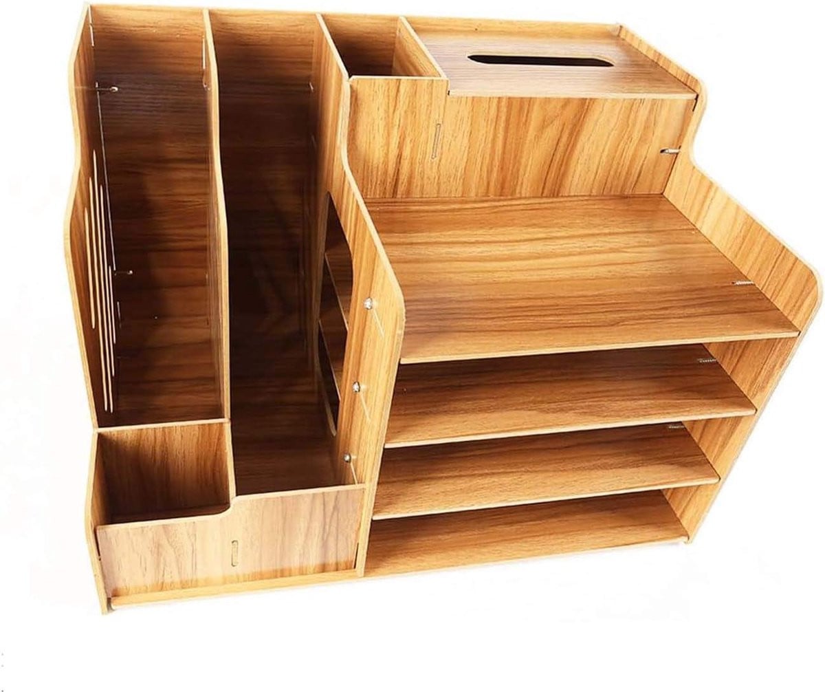 Multifunctionele houten bureau-organizer met penhouder en documentenhouder