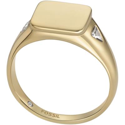 Fingerring FOSSIL "Schmuck Geschenk Edelstahl Ring All Stacked Up" Gr. 19, gold (gelbgoldfarben, kristallweiß), Fingerringe, Damen, 19, Edelstahl, Fingerring, mit Zirkonia (synth.)