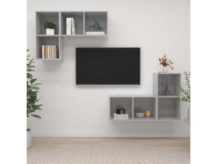 Meubles TV muraux 4 pcs Gris béton Aggloméré