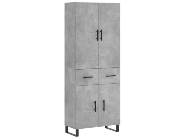 Highboard Betongrau 69,5x34x180 cm Holzwerkstoff Schrank Stauraum Metallfüße, glatte Oberfläche, viel Stauraum, Türen, Wandmontage möglich