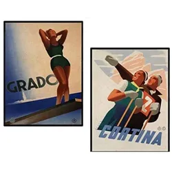 POSTER Set Mit 2 Vintage Ski & Trampolin A3 Rahmenlos