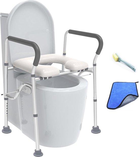 Famanu Toilettensitz mit Handgriffen - 204 kg Tragkraft, gepolsterte Version für Senioren und Menschen mit Behinderung, rutschfest, einfach zu