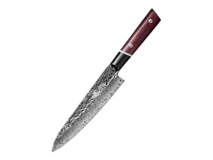 MITSUMOTO SAKARI 20 cm Gyuto Küchenmesser, S440C-Pulverstahl Kochmesser Professionell Handgeschmiedet Kochmesser, Profi Japanische Messer, Blutholz G10-Griff und Exquisite Holzkiste