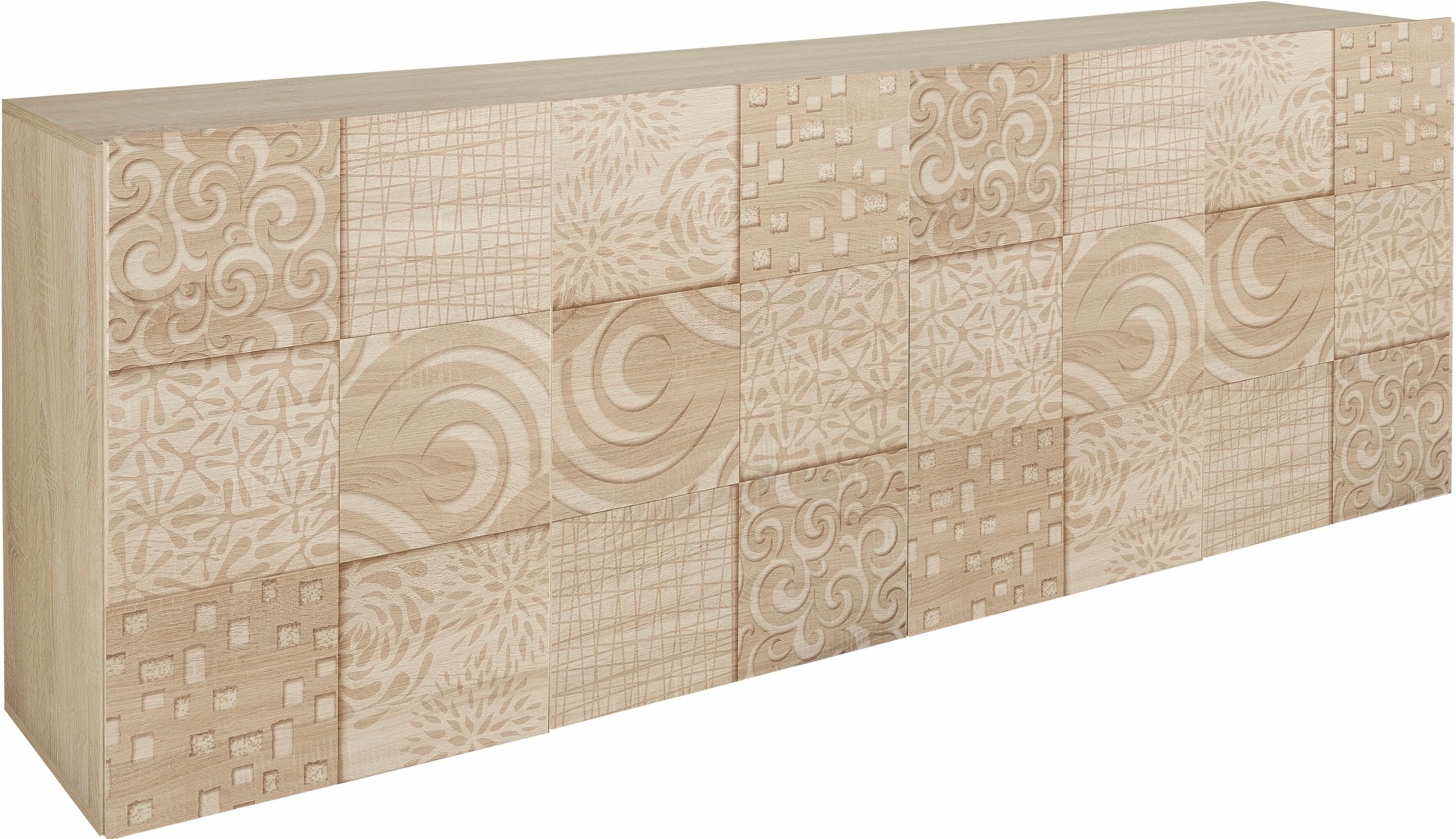 Sideboard HOME AFFAIRE "Miro", braun (eichefarben sägerau mit siebdruck), Sideboards, Sideboard, Breite 241 cm mit dekorativem Siebdruck eichefarben sägerau mit siebdruck Einheitsgröße