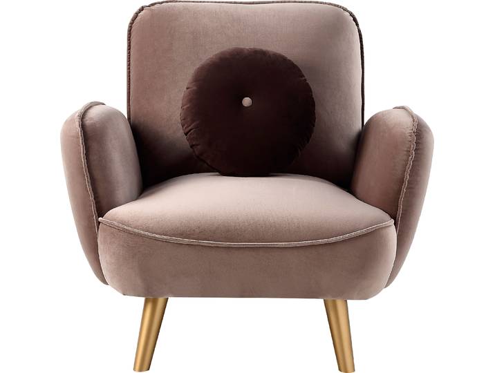 Sessel OTTO HOME Ben , braun (hellbraun), B:90cm H:84cm T:83cm, 100% Polyester, Sessel, Sessel, mit Welleunterfederung, inkl. Dekokissen und goldene Massivholzfüße