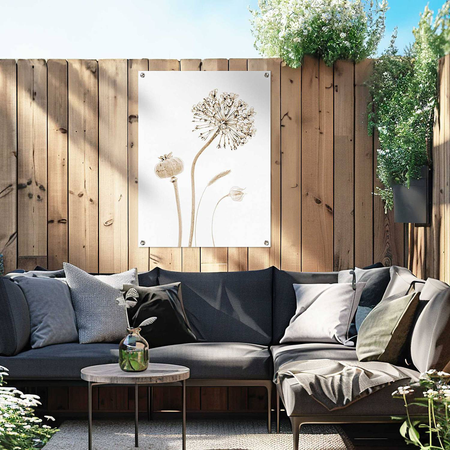 home24 Outdoor-poster Droogbloemen Beige PVC Breedte: 60 cm, Hoogte: 80 cm