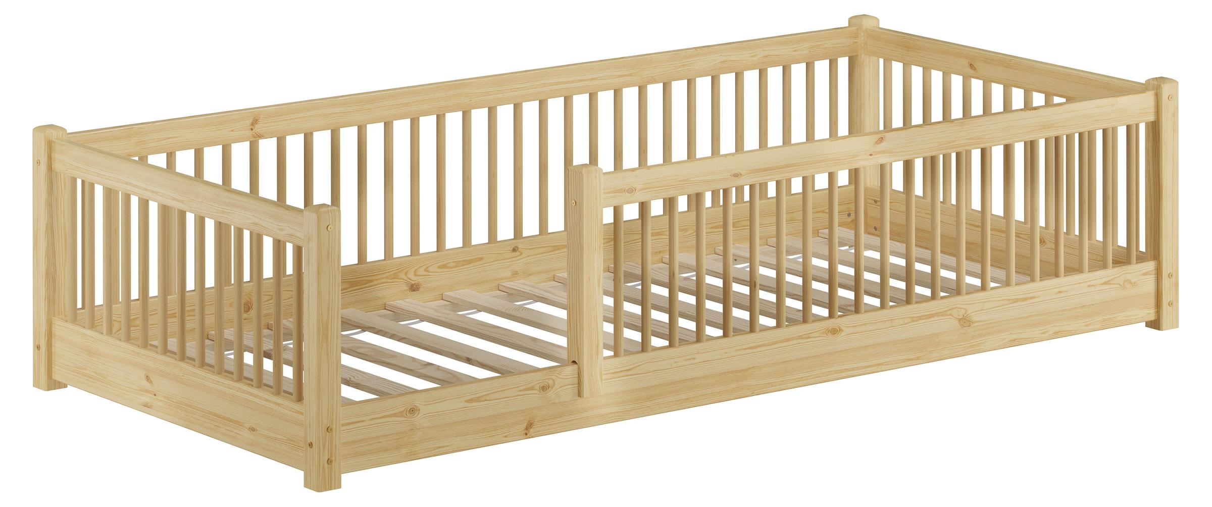 Kinderbett niedriges Bodenbett Kiefer natur 90x200 Kleinkinder Laufstall ähnlich V-60.65-09Rollrost inkl.