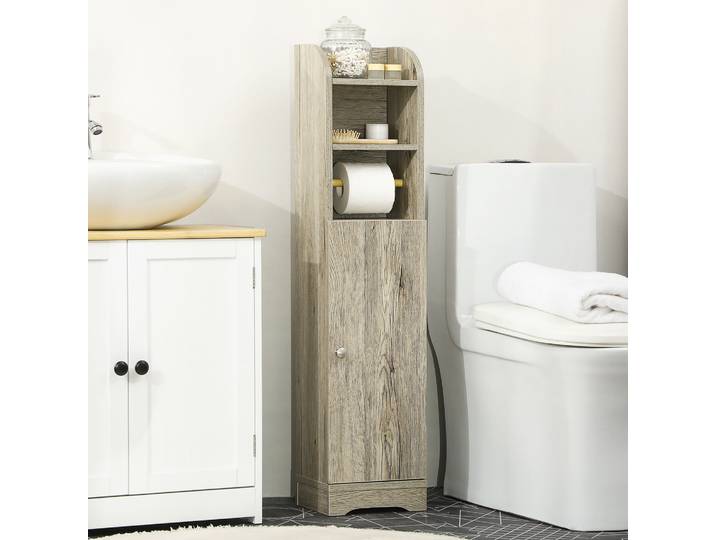 kleankin Meuble Salle de Bain Bas Étagère+Placard Gris 100cm