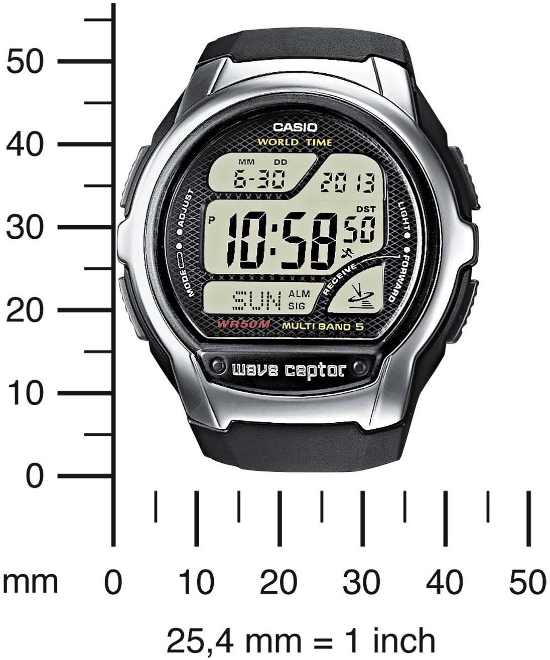 Funkchronograph CASIO FUNK, schwarz, Armbanduhren, Herren, schwarz-silberfarben, Quarzuhr, Armbanduhr, Herrenuhr, Funkuhr, Digitaluhr, Resinarmband