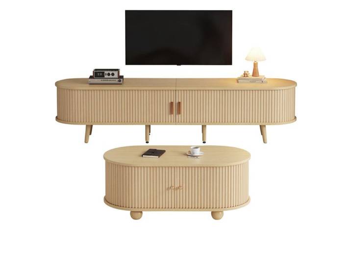 Meuble TV - avec rangement + combinaison table basse - combinaison ovale en bois D'origine - MDF
