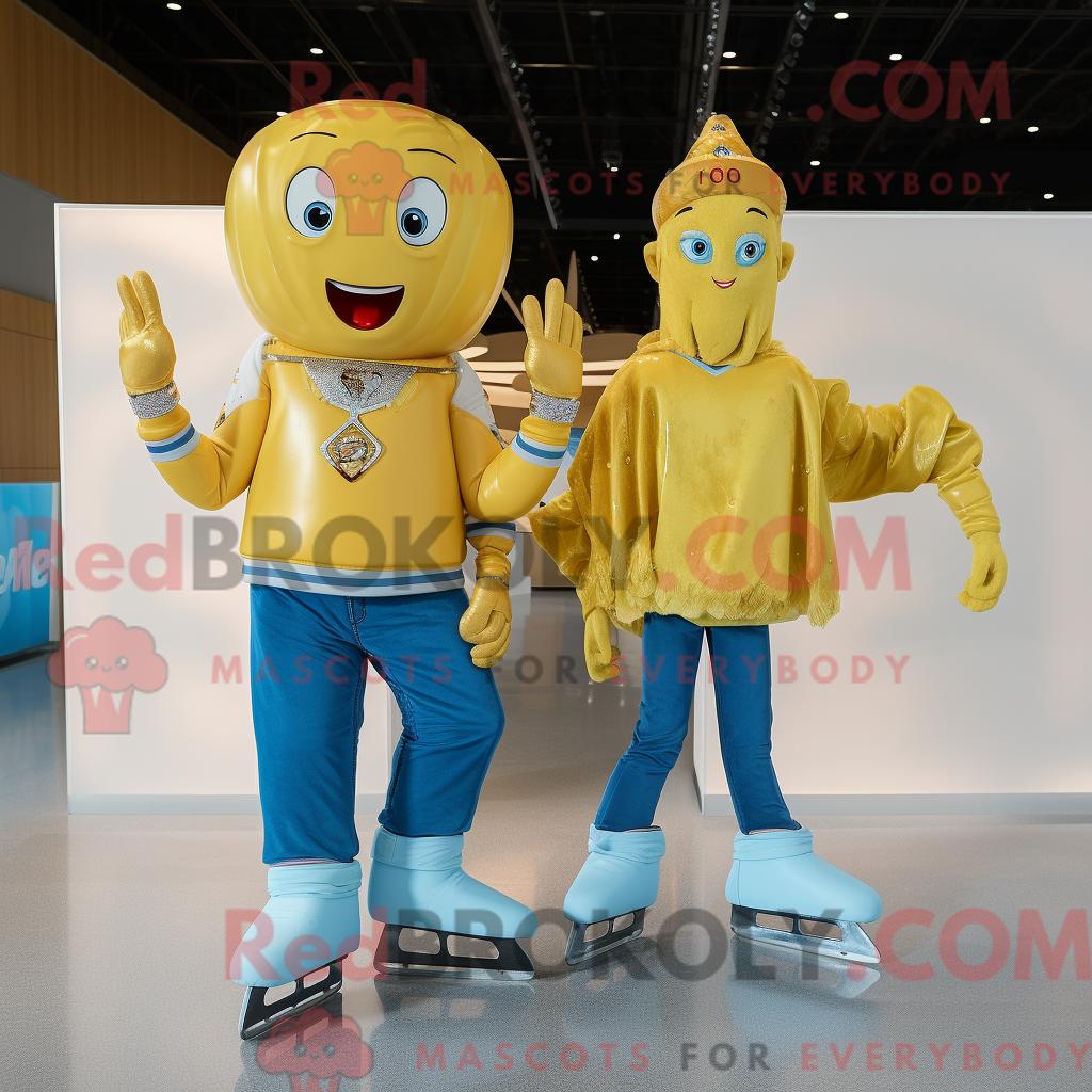 Maskottchen-Kostüm REDBROKOLY Goldenes Paar Schlittschuhe mit Boyfriendjeans und Schalkragen