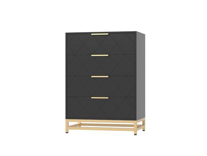 Kommode mit 4 Schubladen aus Holz Metallgriffe, 61*40*92cm, Schwarz Stabile verlässliche Aufbewahrung, Anti-Kipp-Sicherung, Für Schlafzimmer, Wohnzimmer, Flur