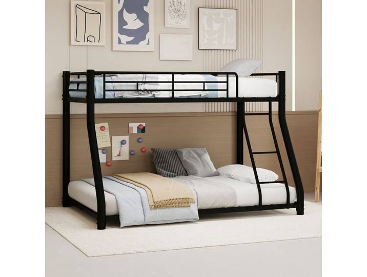 Lit Superposé 90 x 140 cm Structure Stable & Confort Optimal & Matériaux Durables Pratique Élégant Stable Style Moderne Noir