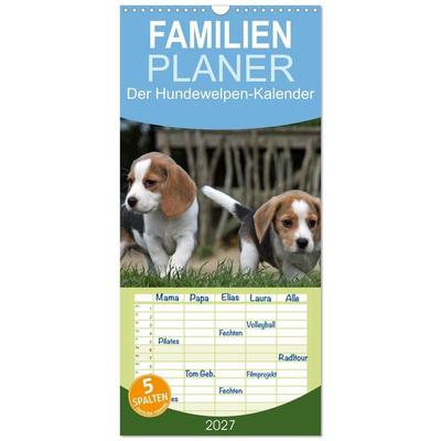 Familienplaner 2027 - Der Hundewelpen-Geburtstagskalender mit 5 Spalten (Wandkalender, 21 x 45 cm) CALVENDO