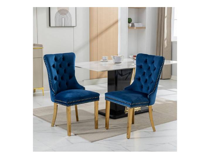 LuxusKollektion Esszimmerstuhl Esszimmerstühle 2er Set Samt blau Rückenlehne 2er set Blau Gold