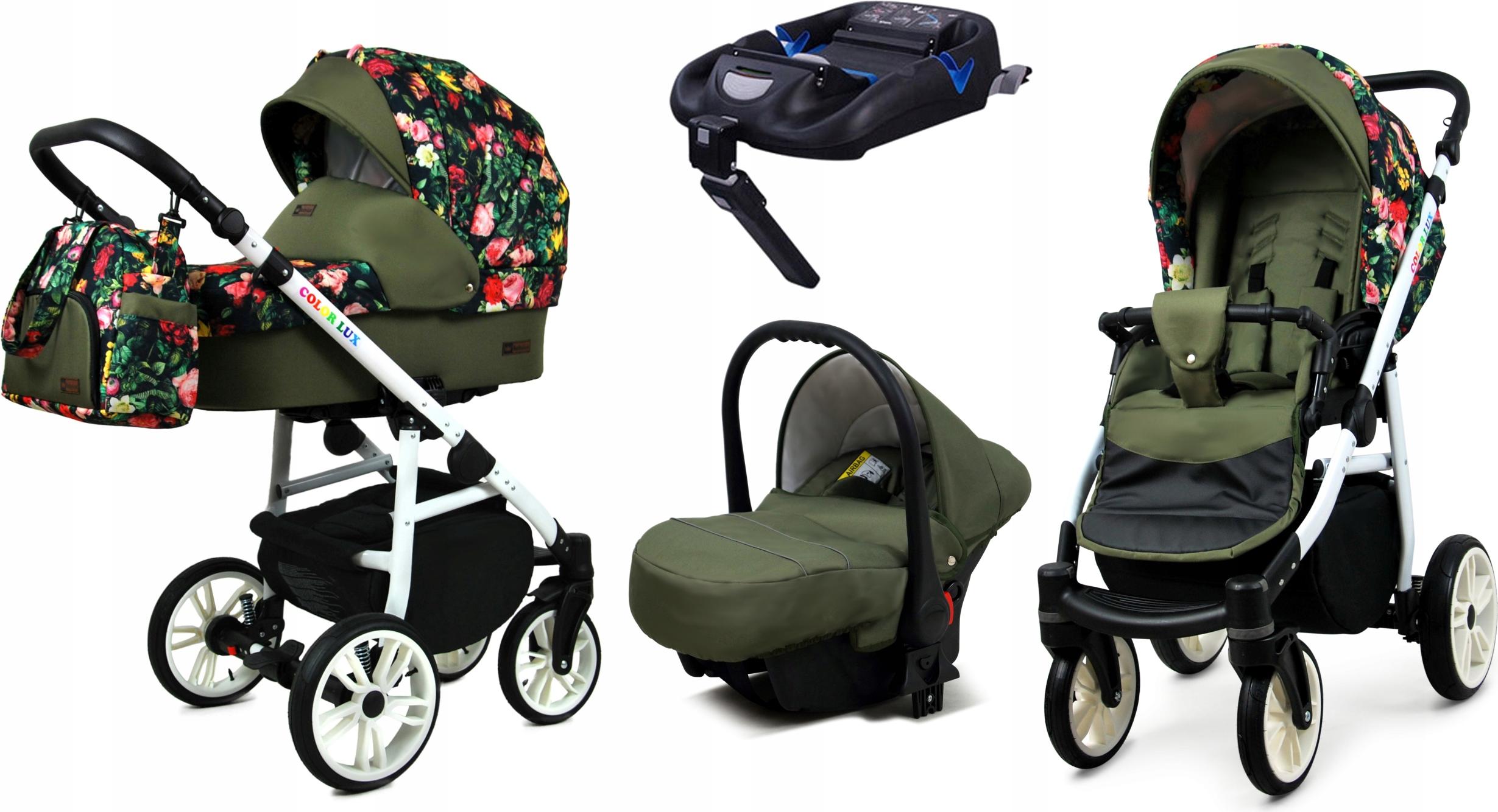 BabyLux Color Lux | 4in1 Kinderwagen Set | Roses With Tulips On Black | Kombikinderwagen | Kind