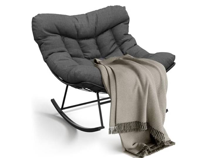 Acekool Schaukelsessel Relaxstuhl, gepolstert, für Garten & Wohnzimmer Schwingsessel schaukelsessel Wohnzimmer Relaxstuhl mit gepolsterter, bis 180 kg belastbar，Grau