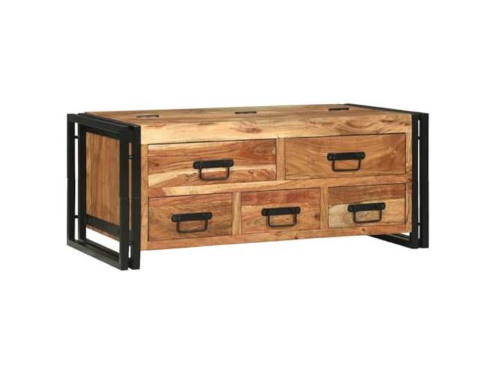 GHVBNMF Couchtisch Braun 90x50x38 cm Massivholz Akazie mit Schubladen Kompakter Wohnzimmertisch aus Echtholz mit 5 Schubladen und 6 Fächern für optimale Ordnung in modernen Räumen.