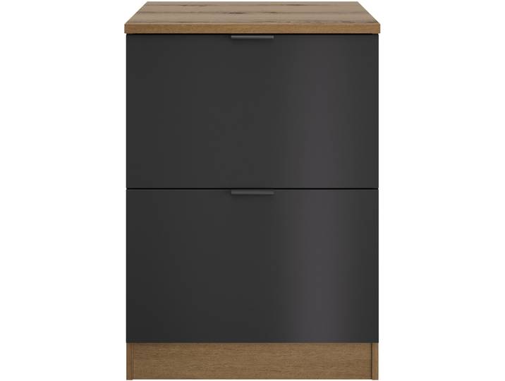 Schrankmodule GAMI Eden Küche Topfschrank B.60 2 Auszügen , schwarz (eiche helvezia nachbildung, schwarz), B:60cm H:86cm T:60cm, Holzwerkstoff, Schränke, Topfschrank mit 2 Auszügen B.60