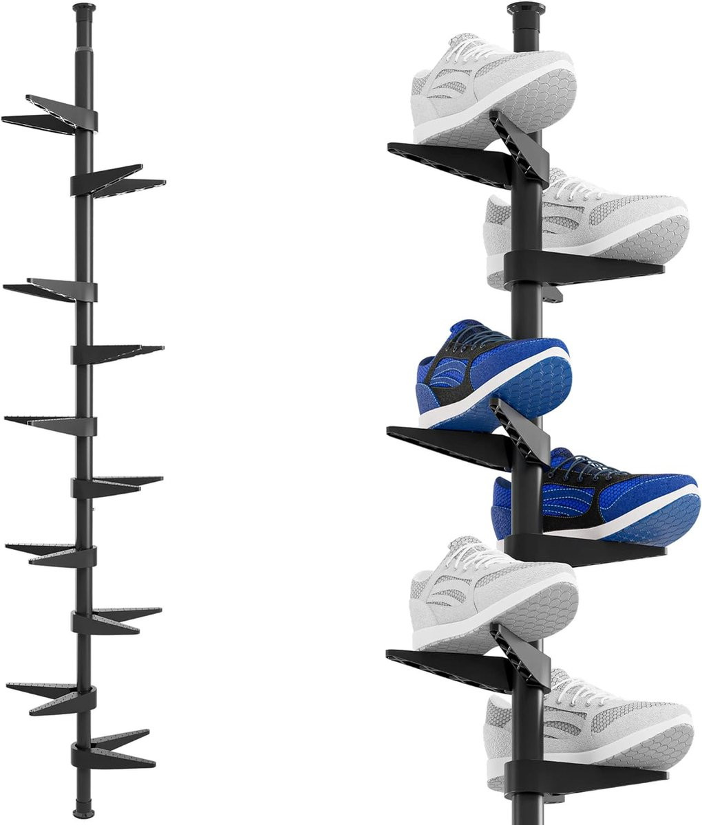 Ruimtebesparend schoenenrek voor tot 10 paar schoenen, smal en hoog, zwart