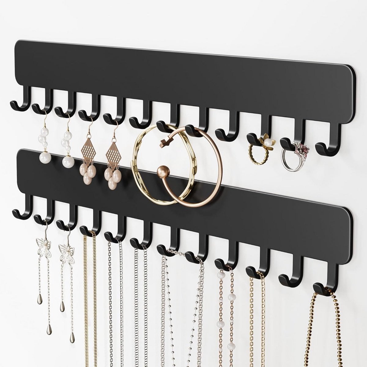Set van 2 Wandhangers voor Sieradenopslag - Zelfklevend en Ruimtebesparend