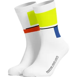 PIPPO Socken Mondrian Square weiß/blau/neon gelb - 40-42
