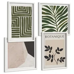 BILDER SET 4er Set - 50x50 cm & 40x60 cm Weißer Rahmen - Botanische Boho-Kompositionen