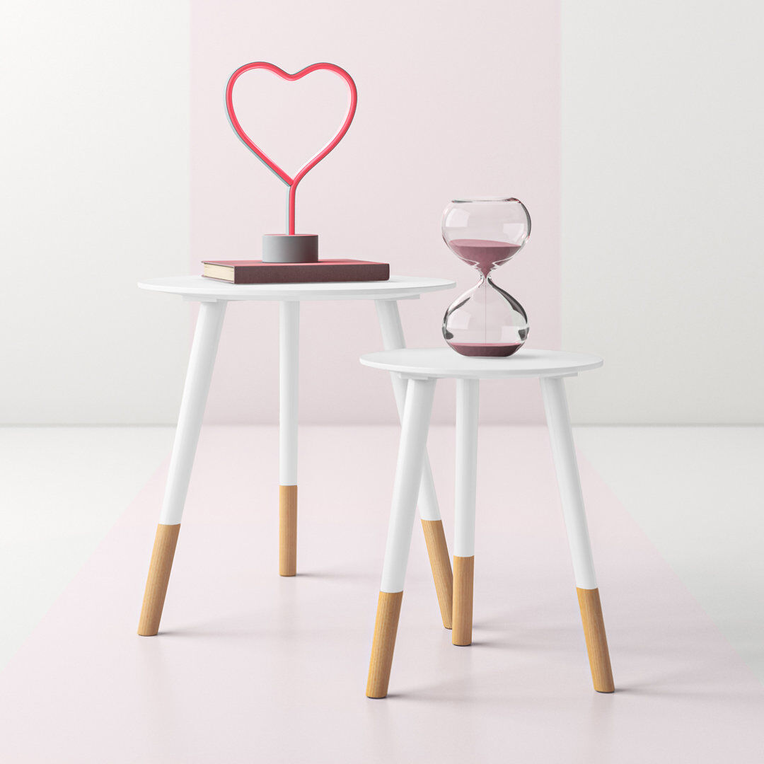 Norden Home Combs Solid Wood Top Three Leg Round Nesting Side Tables White 48cm H X 48cm W X 48cm D