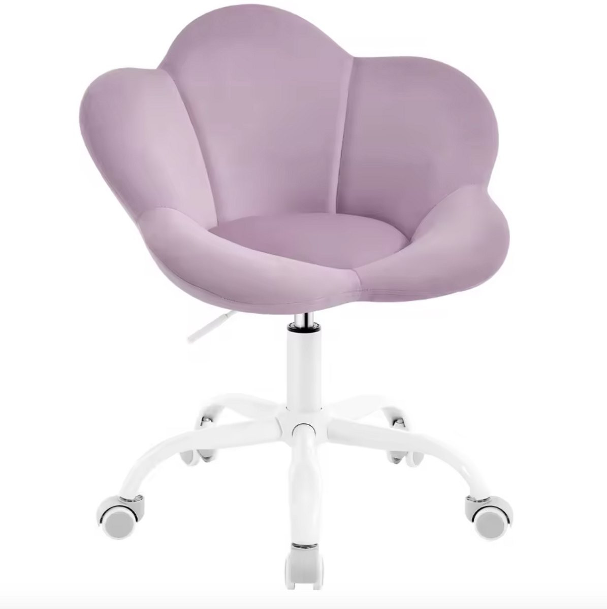 Varnox Kinderbureaustoel Bloemvormig – Verstelbare Ergonomische Fluwelen Kinderstoel met Wielen – Pastelpaars