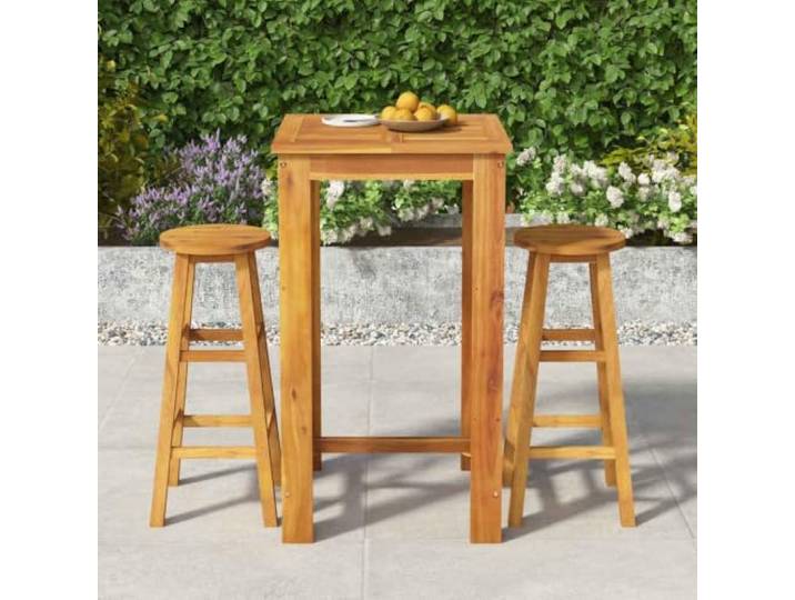 Acacia massif design élégant contemporain extérieur brun 60 cm 3 pièces Ensemble Bar de Jardin 3 Pieces Acacia Massif Table et 2 Tabourets Mobilier Exterieur avec Repose-pieds