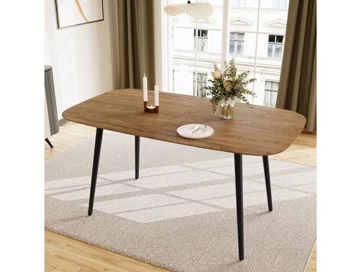 JIEXI Esstisch Küchentisch für 4-6 Personen, MDF Modernes Holz mit Metallbeinen für Wohnzimmer & Esszimmer Restaurant, Wohnungen, 120 cm, Walnuss (Walnuss)