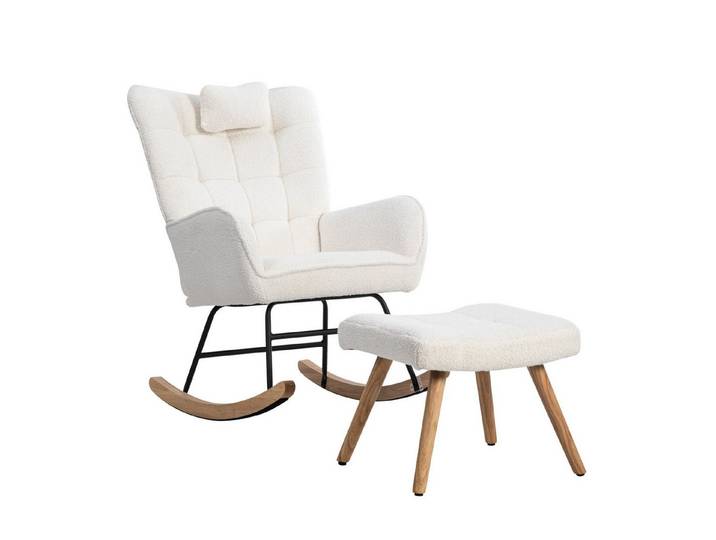 OKWISH Schaukelstuhl Belastbarkeit 250 lbs (Loungesessel, 2 St), mit stabiles Gummifußgestell, Kopfkissen und Fußhocker
