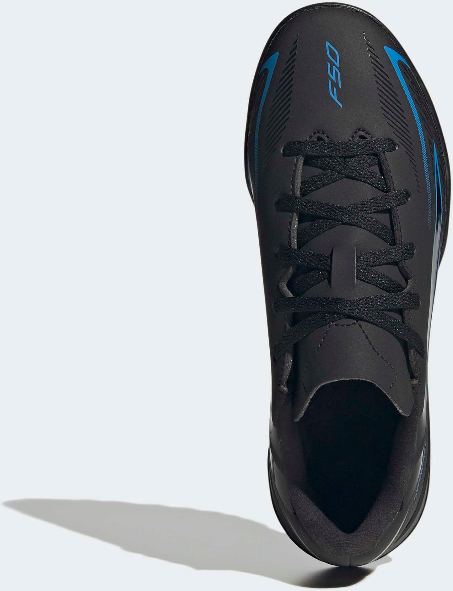 Fußballschuh ADIDAS PERFORMANCE "F50 HYPERFAST CLUB KIDS, ROLLRASEN", Kinder, Gr. 33, core schwarz, core schwarz, lucid ray blau, Synthetik, Schuhe Fußballschuh