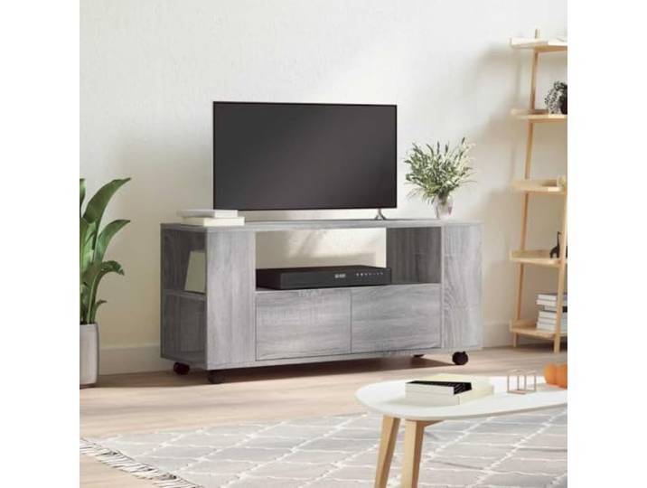 HEFZGDB TV-Schrank Grau Sonoma 102x34,5x43 cm Holzwerkstoff mit Stauraum und Rollen für Wohnzimmer Fernsehschrank TV-Ständer