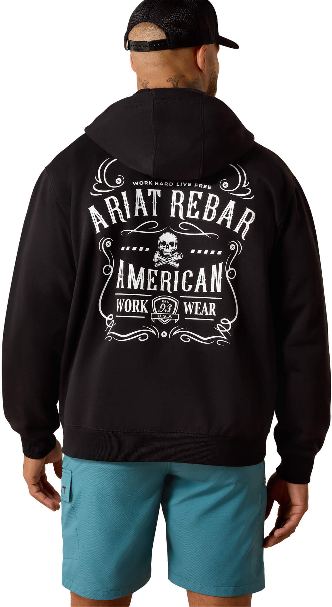Men's Rebar Lightweight Label Full Zip Hoodie in Black, Size: 2XL by Ariat