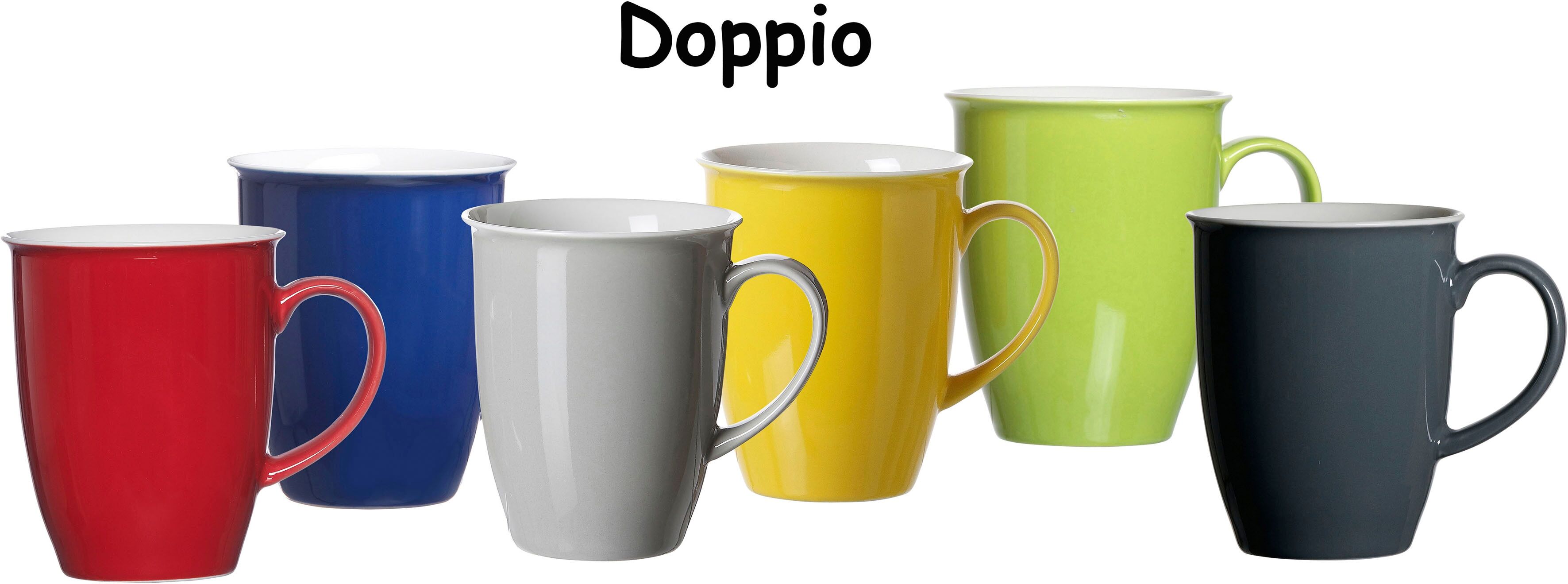Becher RITZENHOFF & BREKER "Doppio", grün, H:10cm Ø:9cm, Porzellan, Trinkgefäße, Becher, 4-teilig