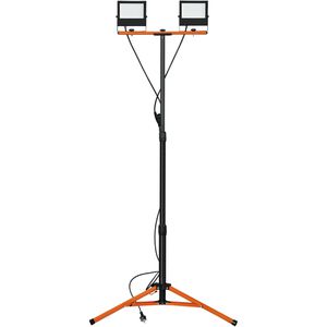 Virone Baustrahler FL-12 LED, Netzbetrieb mit 2 m Kabel, IP65 Strahlwasserschutz, mit Stativ, 100 Watt, 8.000 Lumen