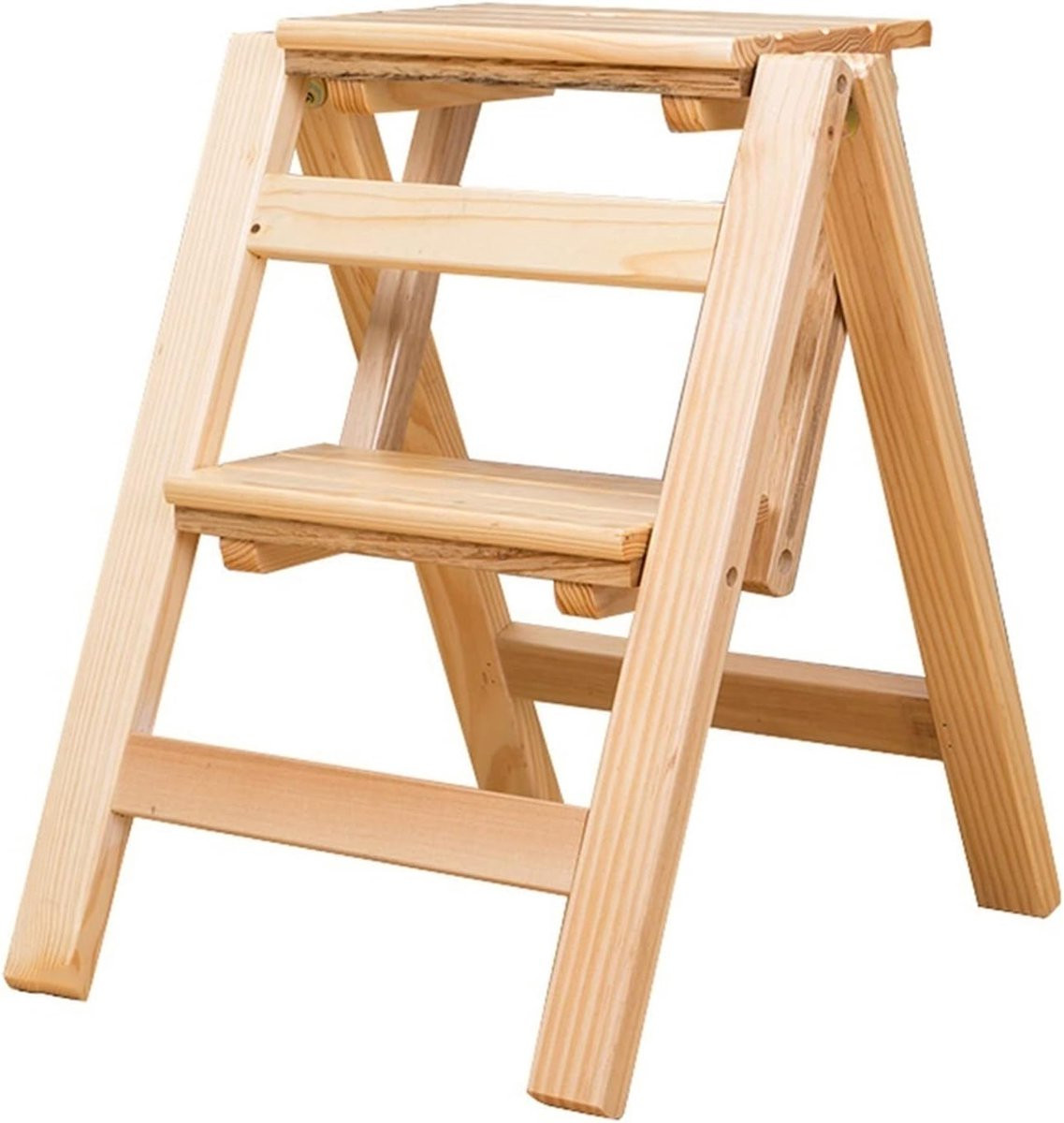 Merkloze houten klapkruk ladderstoel met 2 treden in houtkleur