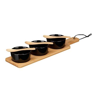 San Ignacio KINVARA- 3er-Set Keramikschüsseln mit Löffel und Tablett 12x45cm Schwarz