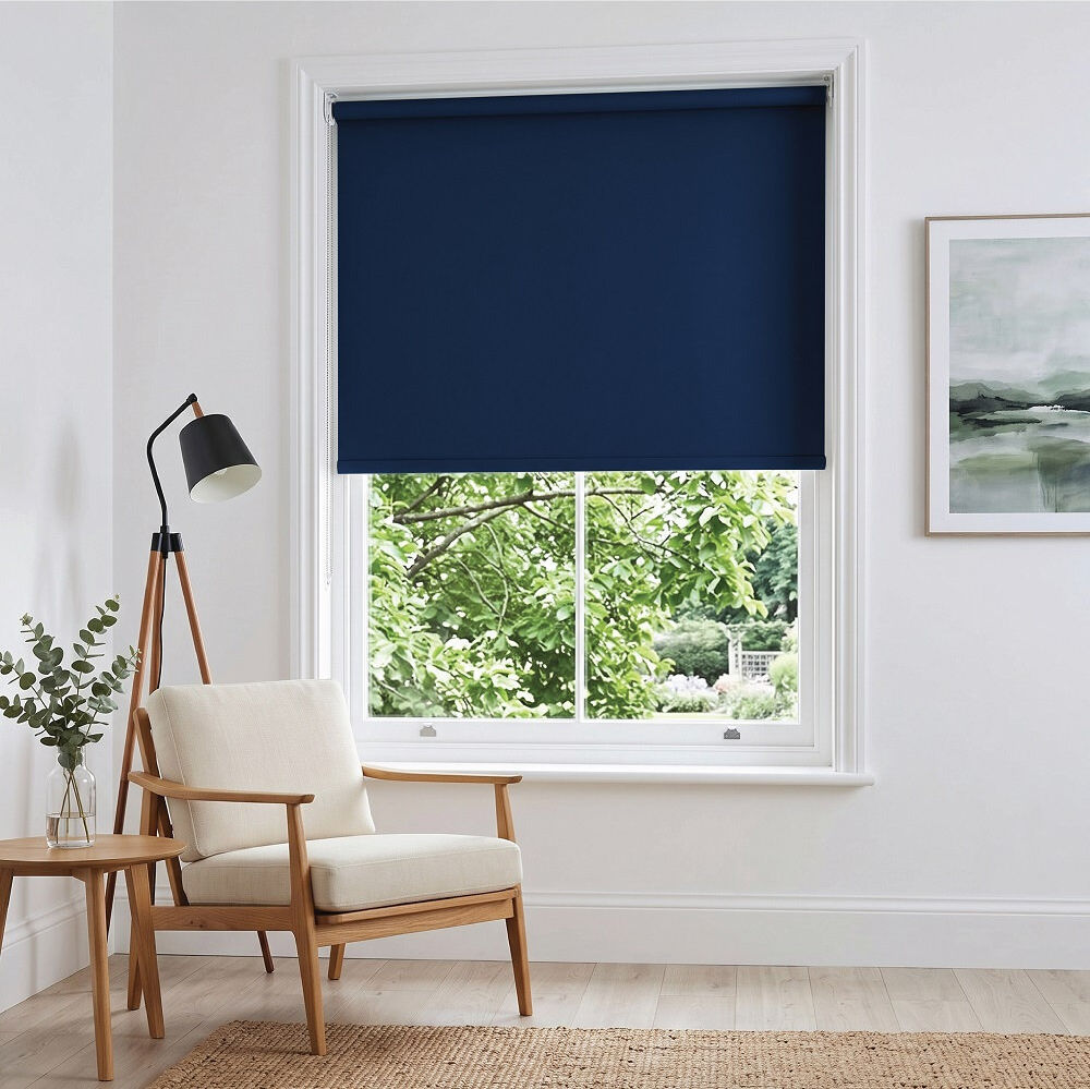 Symple Stuff Thermal Blackout Roller Blind – Trimmable Cut-to-Size Window Blind Navy 210" L x 120" W