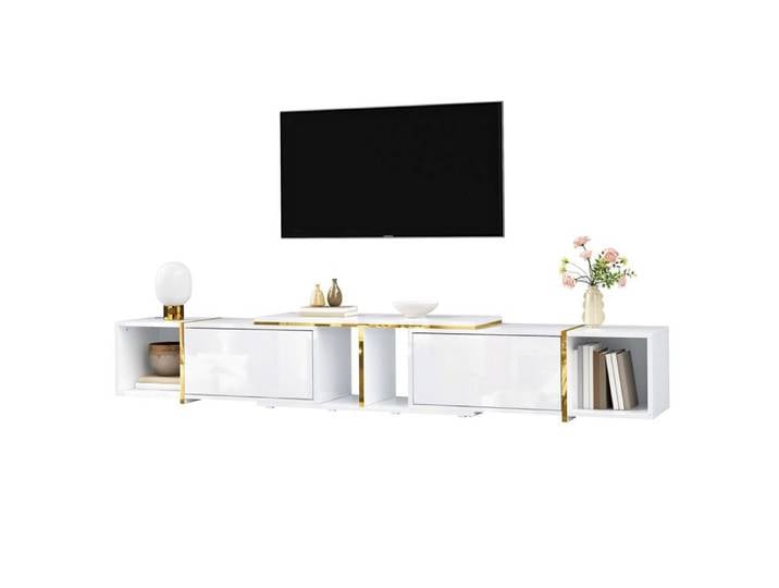 Meuble TV extensible avec façades brillantes design moderne étagères ouvertes en aggloméré MEUBLE TV