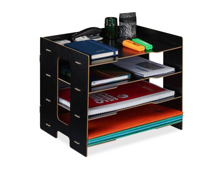 Briefablage MDF mit 3 Fächern Schwarz