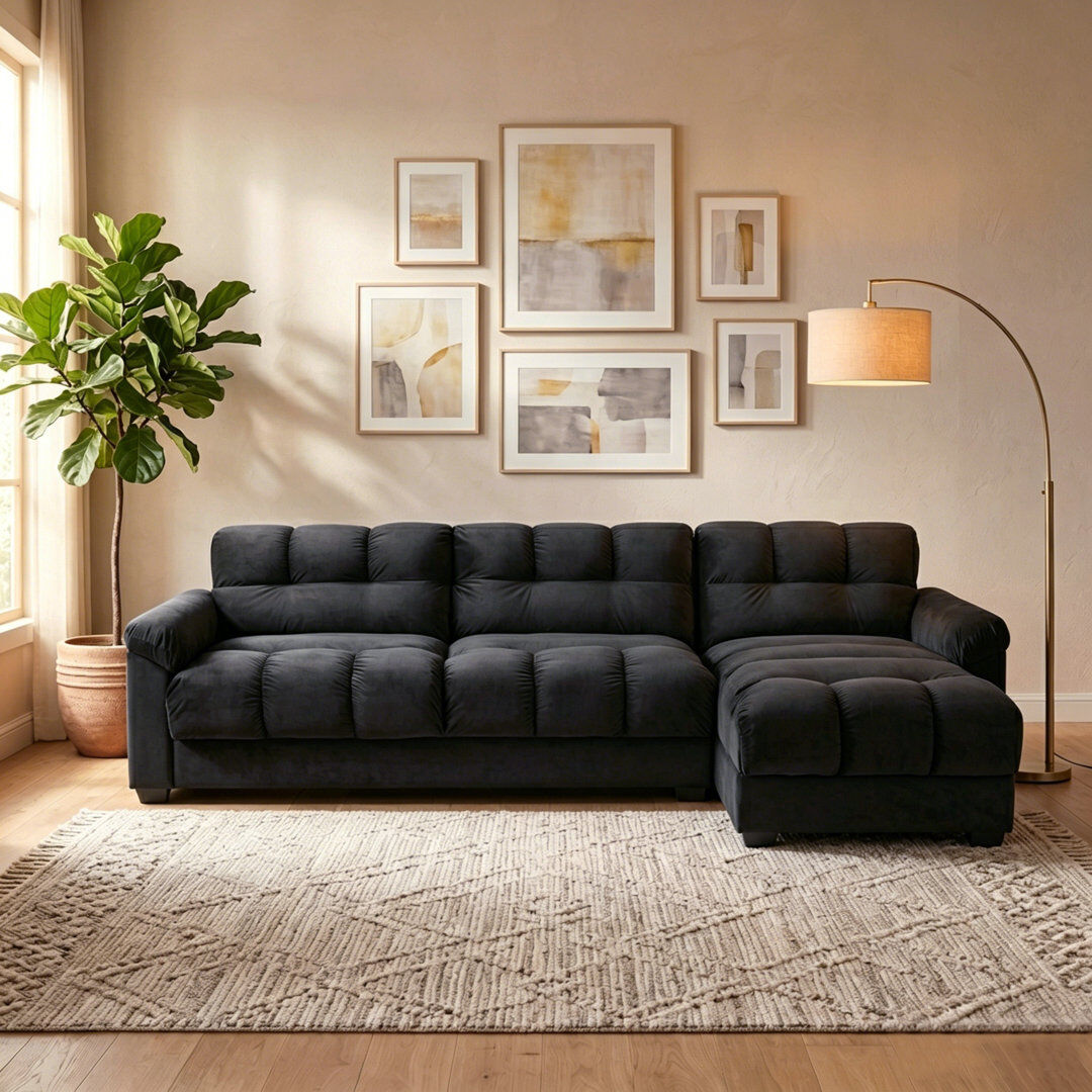 Latitude Run® Bosman Corner Sleeper Sofa with Storage Black Velvet 91cm H X 303cm W X 157cm D
