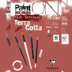Clairefontaine 4x PaintON Terracotta, Block A5, kopfseitig geleimt, 20 Blatt 250g, Mixed Media - 976152C