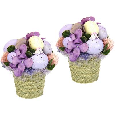 Kunstblume I.GE.A. "Gesteck aus Blüten Eier", lila (violett), B:15cm H:15cm L:15cm, Kunstpflanzen, Im Topf, 2er Set, Blumengesteck
