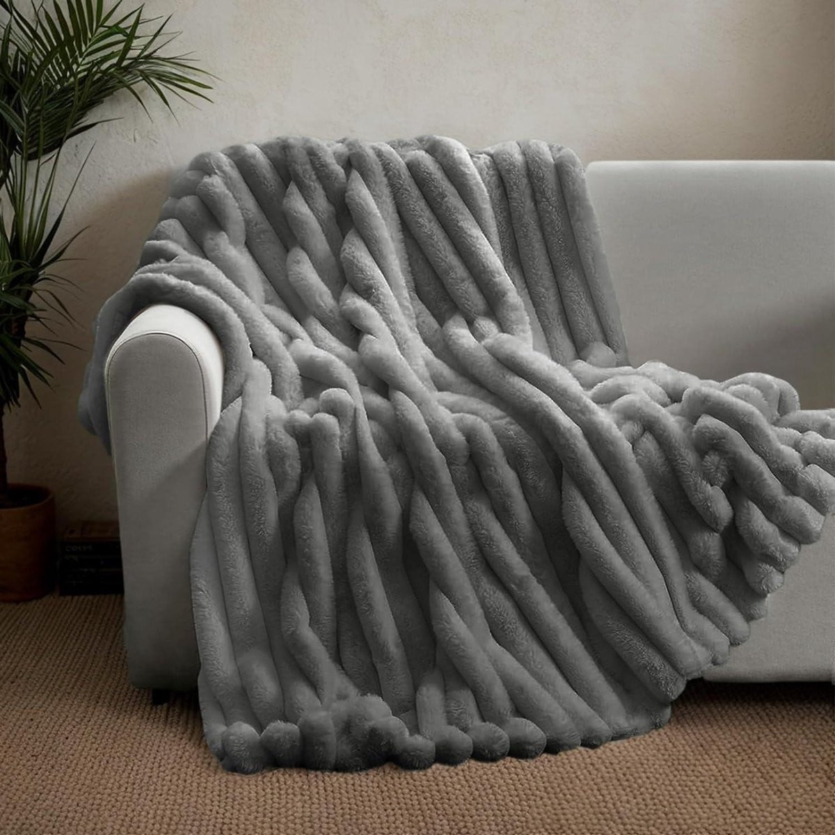 Zacht en warm pluche fleecedeken met konijn - Donkergrijs - 130 x 160 cm